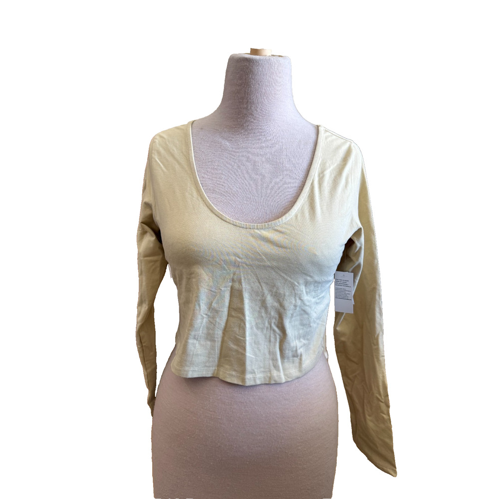 BP. Light Yellow Scoop Neck Long Sleeve Cropped Top – Size XL – New with Tags